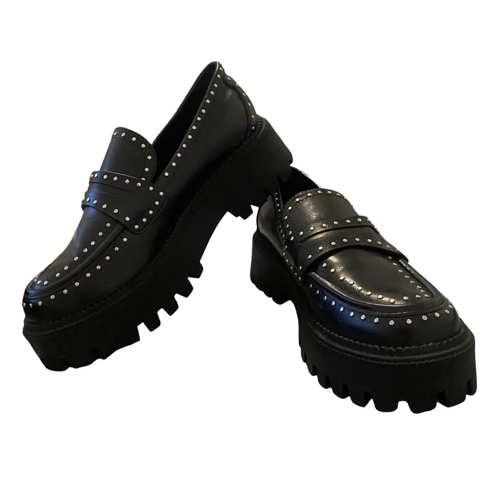 Women's DV Dolce Vita Size 7.5 Landun Lug Sole Platform Studded Chunky Loafers - Picture 6 of 9